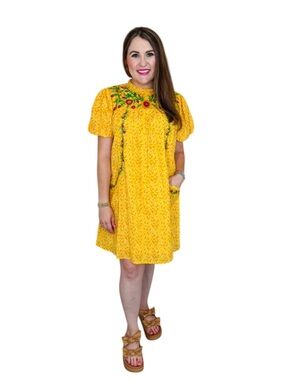 Uncle Frank Sunny Daisy Embroidered Cotton Mini Dress - Size M